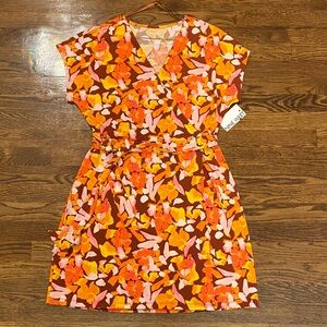 NWT Nine West faux wrap Dress SZ Large Orange/Yellow/Rust